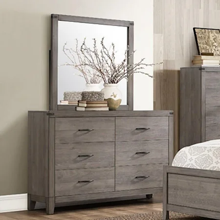 Contemporary 6-Drawer Dresser and Mirror